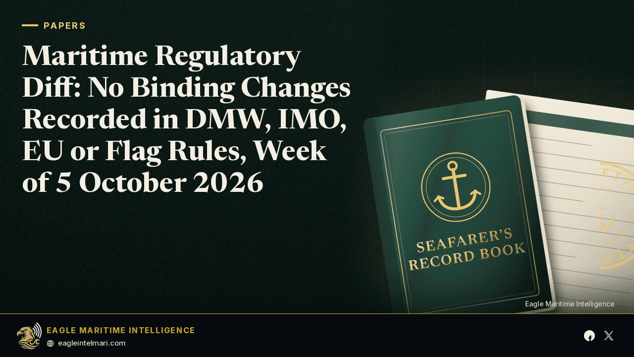 Maritime Regulatory Diff: No Binding Changes Recorded in DMW, IMO, EU or Flag Rules, Week of 5 October 2026