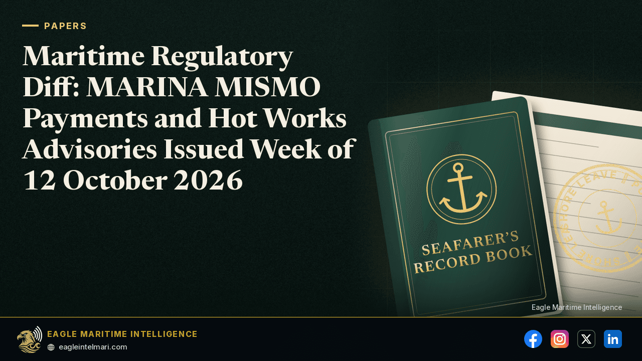 Maritime Regulatory Diff: MARINA MISMO Payments and Hot Works Advisories Issued Week of 12 October 2026
