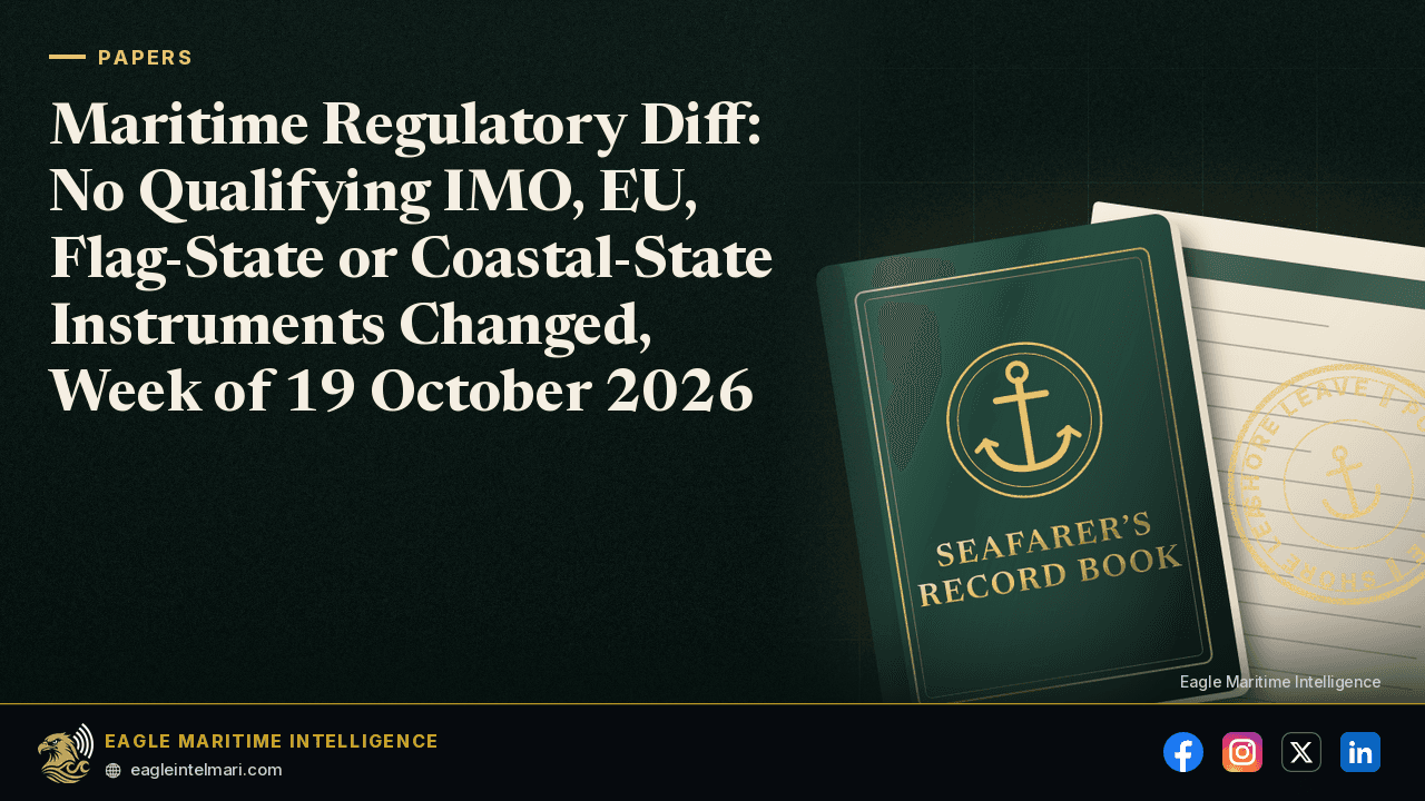 Maritime Regulatory Diff: No Qualifying IMO, EU, Flag-State or Coastal-State Instruments Changed, Week of 19 October 2026