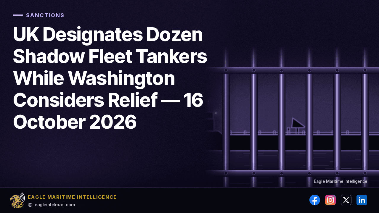 UK Designates Dozen Shadow Fleet Tankers While Washington Considers Relief — 16 October 2026