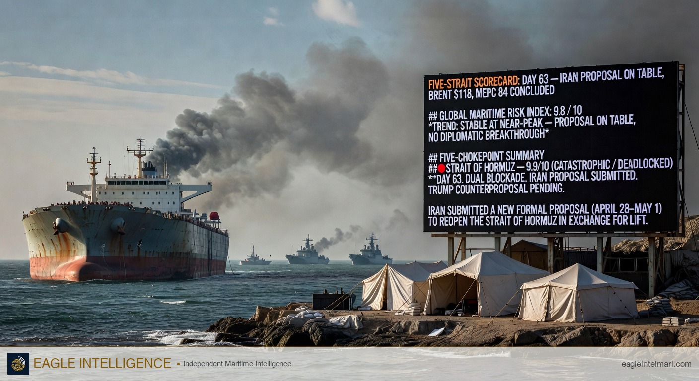 Five-Strait Scorecard: Day 63 — Iran Proposal on Table, Brent $118, MEPC 84 Concluded