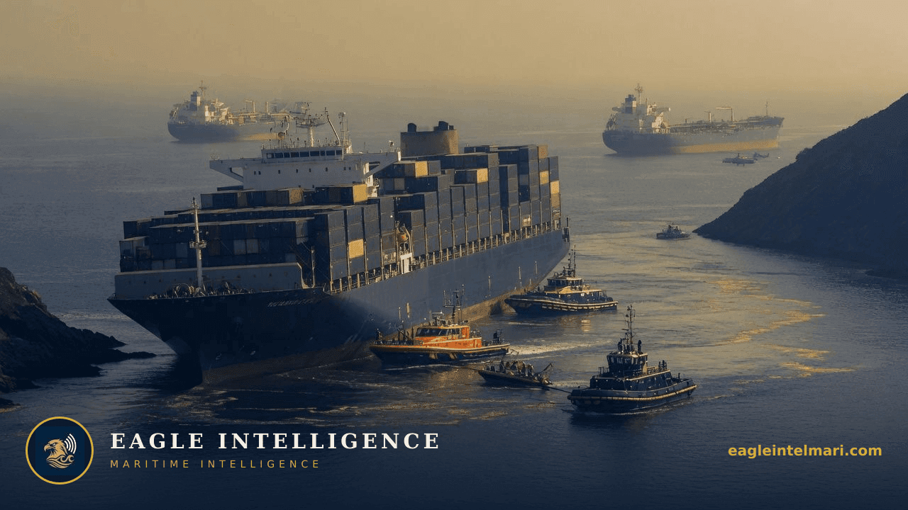 Daily Eagle Brief — 2026-07-04: Vessel grounding in the Strait of Hormuz amid reported Iranian strikes and route threats creates immediate disruption for Hormuz transits.